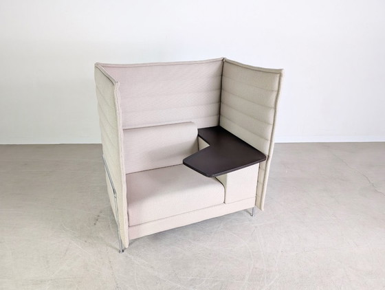 Image 1 of 3x Originele Vitra Alcove fauteuil met hoge rugleuning, grijsbeige, kantoorbank