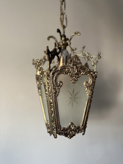 Antike Pendelleuchte aus Messing in Goldoptik