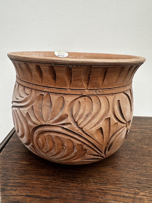 Vintage handmade ceramic planter H 19 cm / D 24 cm