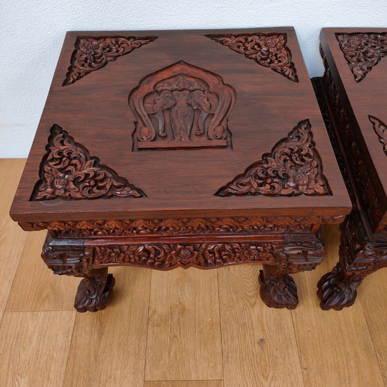 Image 1 of Set Oosterse salontafels, bijzettafels hout. Hand gestoken Aziatisch. SET PRIJS