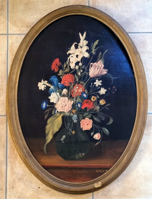 Angiola Tasso – Jarrón de flores – óleo sobre lienzo ovalado 70×50 cm