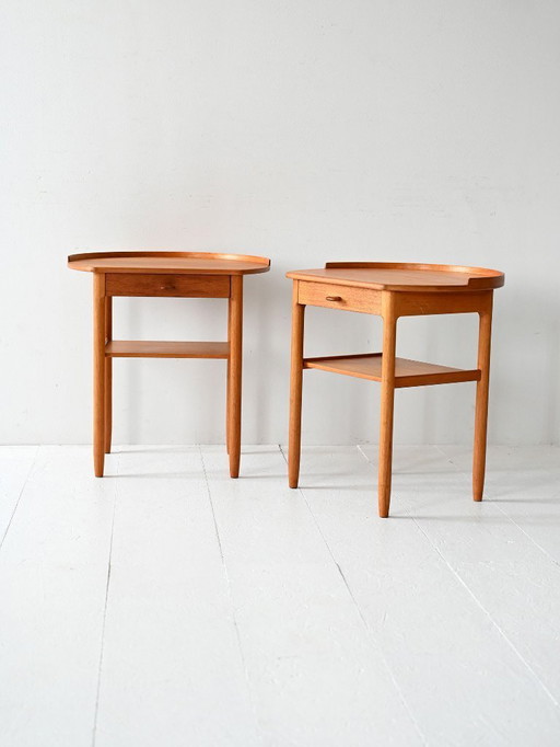 Paar vintage Scandinavische teakhouten nachtkastjes van Bodafors