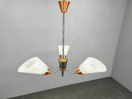 Image 1 of Mid-Century Pendant Light, Copper and Chrome, Czechoslovakia, 1970s