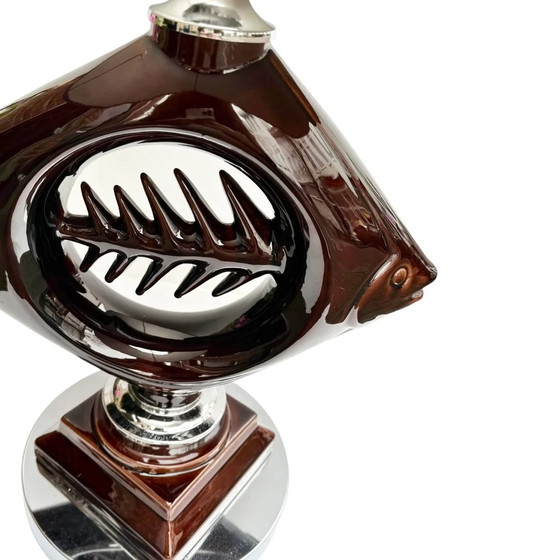 Image 1 of Lampe de table vintage à chevrons en céramique et chrome