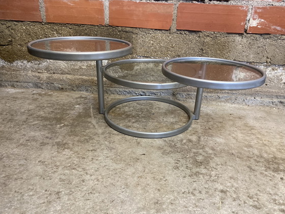 Image 1 of Tavolo Basse LEITMOTIV Métal Gris + 3 Plateaux Verre Années 70 Vintage #D370