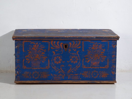 Antique Blue Painted Wooden Chest – Folk Art Blanket Chest – Central Europe c.1900 – Chest of drawers (photo 28 of 40)