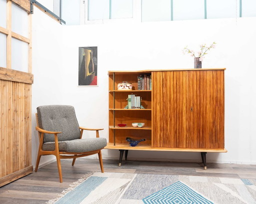 Highboard from the 1950s made of ash and zebrano, with open shelves