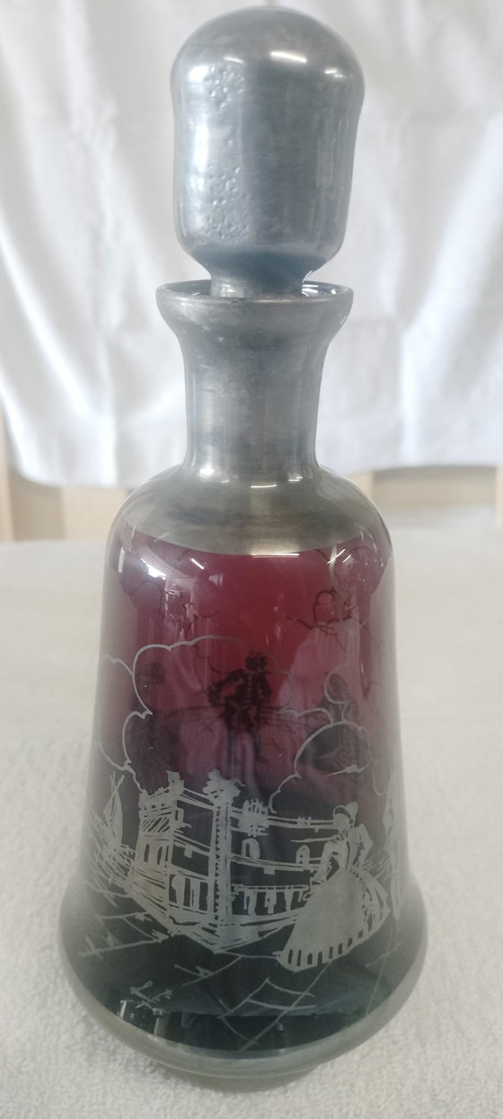 Image 1 of Murano liqueur set  - Amathist & zilveren Overlay 