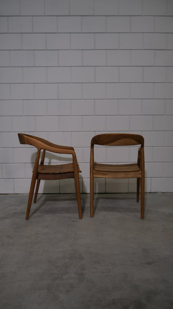 Image 1 of Set aus 4 Massivholz-Teak-Sesseln – Japandi-Design (Ausstellungsmodell)