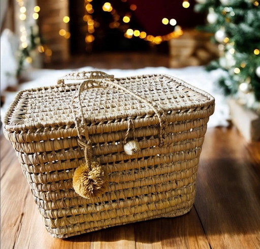 Malle ou coffre jouets ou rangement fibres tressées