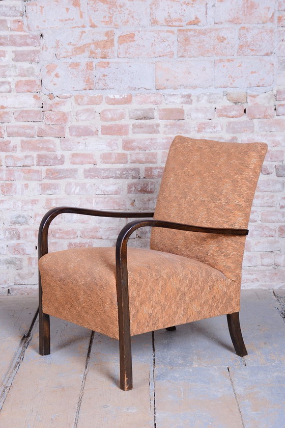 Pair of Restored Art Deco Armchairs, Beech, Polish, Reupholstered, Czech, 1930s – Textile, Wood (photo 10 of 18)