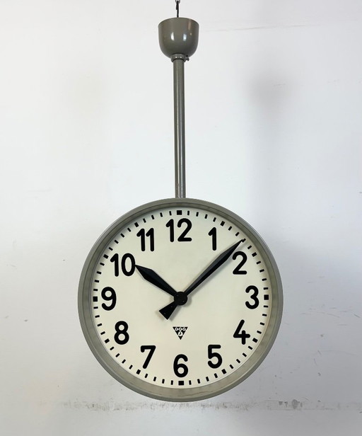 Large Industrial Double Sided Railway or Factory Clock from Pragotron, 1950s