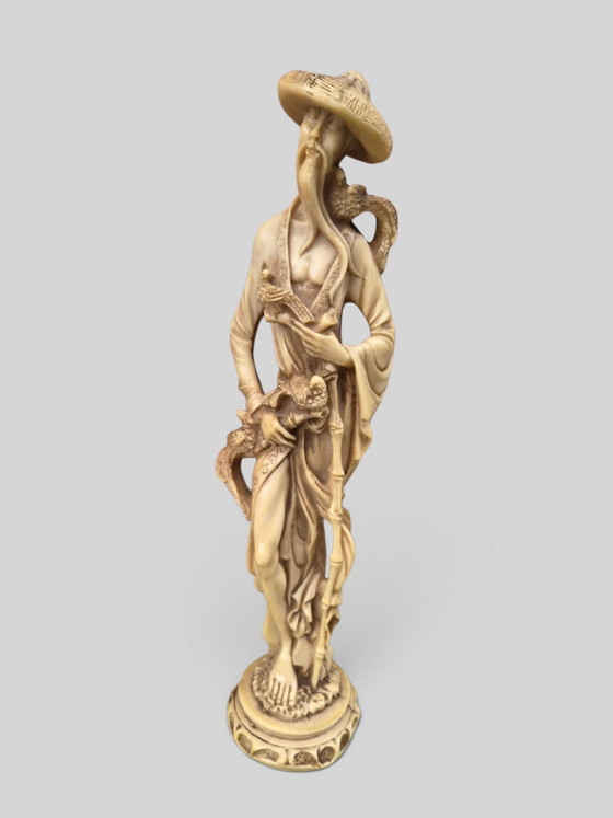 Vintage Asian Decorative Sculptures / Figures in Ivory Look, Plastic, Brown (photo 2 of 4)