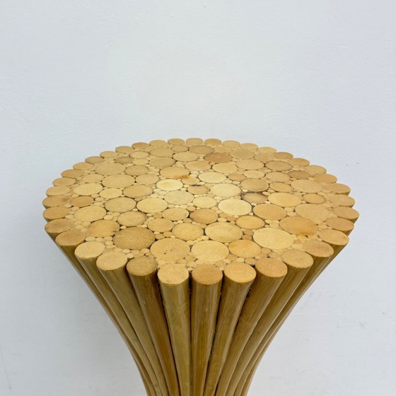 Rattan column, sand-colored, Wood, Beige, Vintage (photo 3 of 12)