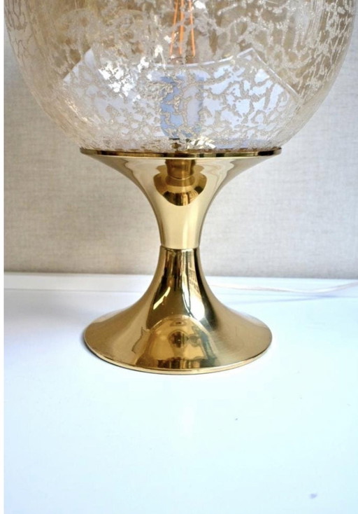 Doria Leuchten table lamp brass with textured glass