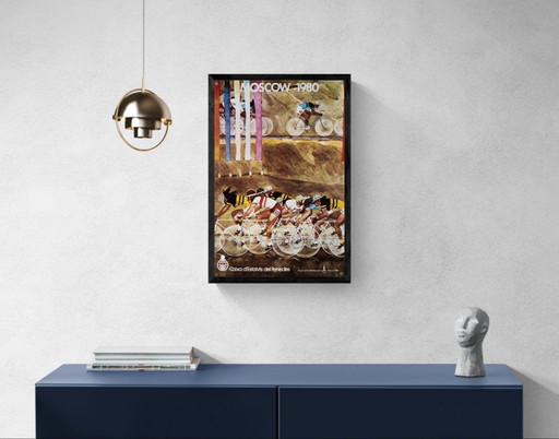 Originele vintage Olympische poster van het wielrennen in Moskou in 1980 – Vintage – 61x40,5 cm