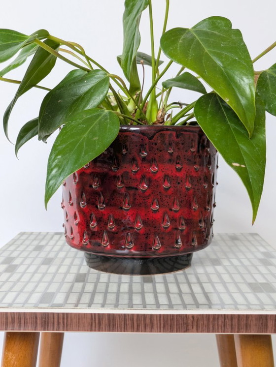 Image 1 of Jardinera de cerámica italiana de mediados de siglo de Fratelli Fanciulacci | Esmalte moteado rojo | Años 60