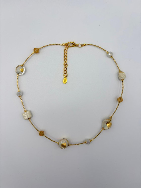 Image 1 of White Murano Glass Necklace with 24kt Gold Leaf – Venetian Artisan Jewelry