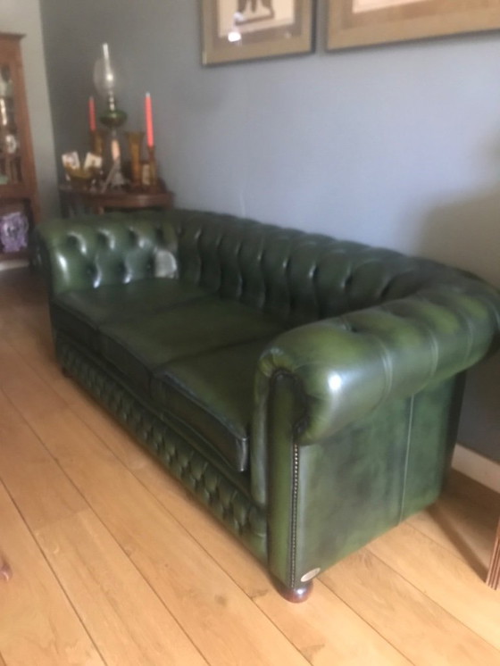 Image 1 of Beautiful green Chesterfield sofa