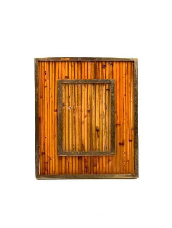 Image 1 of Marco de fotos estilo Hollywood Regency, de bambú y latón, al estilo de Gabriella Crespi, Italia, década de 1970.