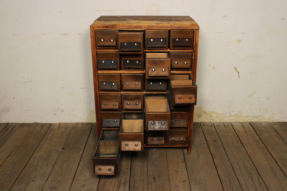 Image 1 of Antique wooden apothecary cabinet – card and drawer cabinet, Europe circa 1900, original vintage furniture