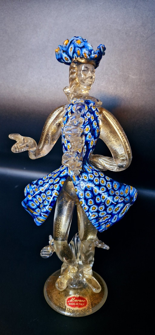 Murano Glass Pair Of Dancers Sculptures Milefiori With Gold Leaves 