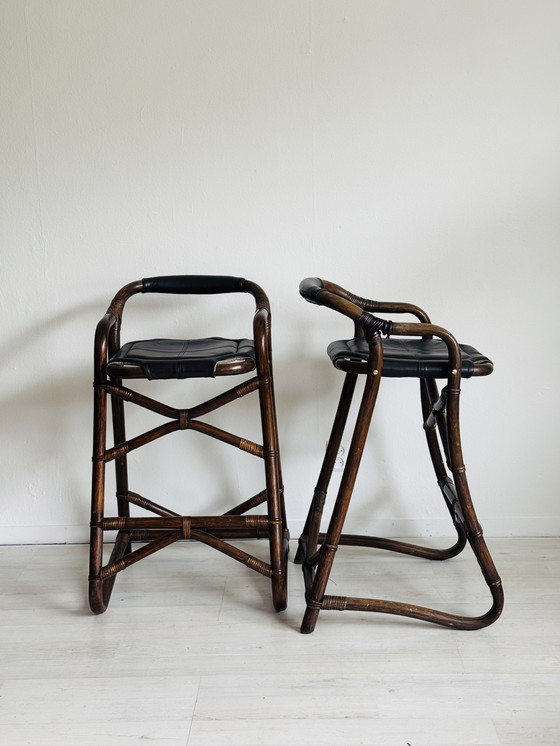 Image 1 of Vintage Bamboo Barstools Horsnaes Denmark 1970s