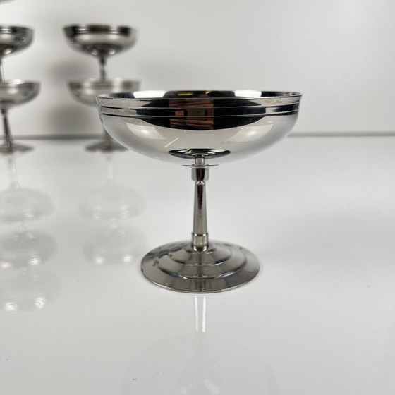Set of 6 Letang Remy stainless steel ice cream / dessert cups, 1970, Glass & Decanter, Metal, Silver, Vintage (photo 3 of 8)