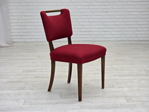 1960s, set de 6 chaises de salle à manger danoises par Slagelse Møbelværk, meuble en laine, bois de hêtre.