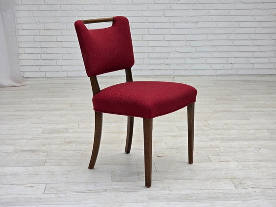 Image 1 of 1960, set van 6 Deense eetkamerstoelen van Slagelse Møbelværk, meubelwol, beukenhout.