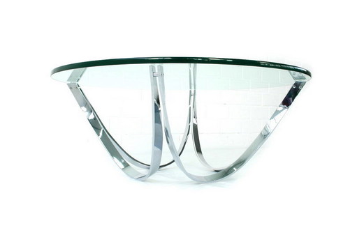 Werner Linder for Bacher Tische, Mod. 2075 Chrome Coffee Table / Table basse, new 19mm glass plate