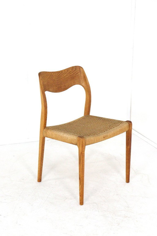 Set of 6 Niels Otto Moller for JL Mollers model 71 chairs vintage papercord