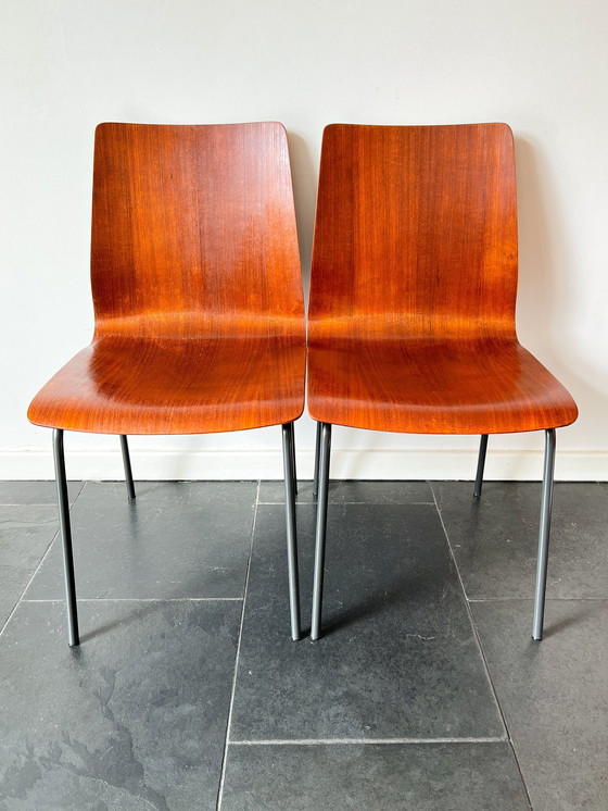 Image 1 of Vintage Auping Stoelen ‘Euroika’ 2x - Nederlands Ontwerp door Friso Kramer - Teak Multiplex, Metaal - 1963