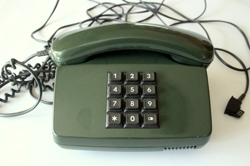 Mid - Century telephone with buttons, fully functional, dark green