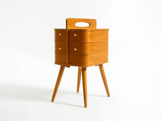 Bellissima scatola da cucito originale in teak Mid Century con scomparti a cerniera – Tavolini, Legno (photo 2 of 20)