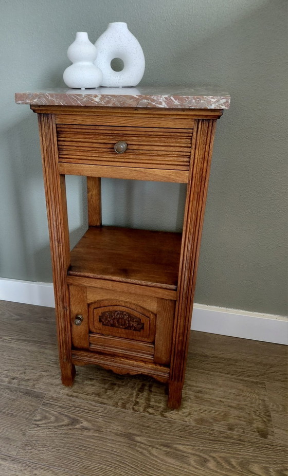 Image 1 of Art Deco bedside table with marble top