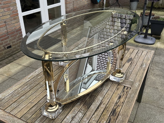 Image 1 of Tavolino da caffè Hollywood Regency | Italiano, dorato e a specchio | ca. 1975)