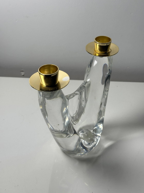 Modernist chandelier in crystal and brass, Schneider Glassworks, 1960., Candle holders, Transparent (photo 4 of 8)