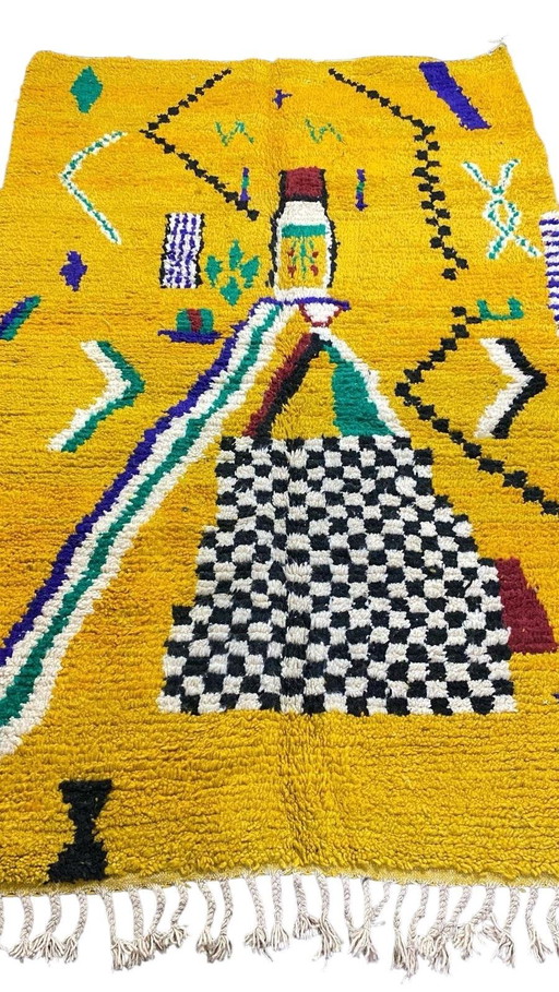 Grand tapis berbère fait main - Art abstrait amazigh (250x150 cm)