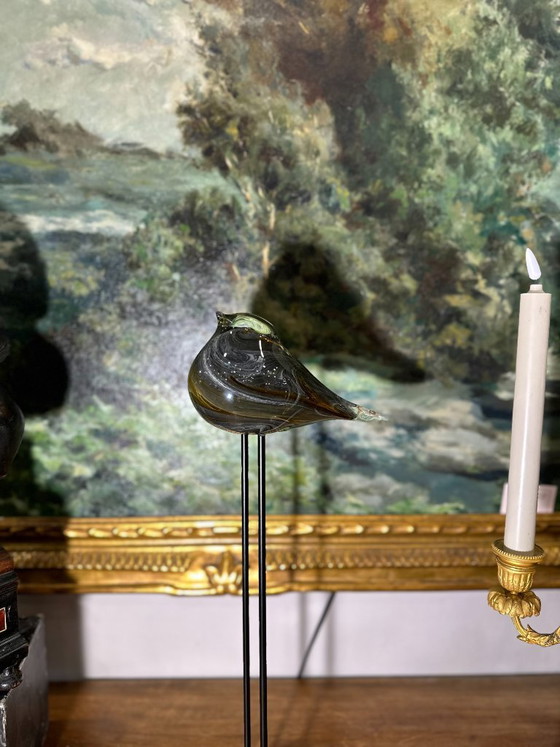 Image 1 of Sculpture “Dove”, blown glass, iron base, 2010s - France