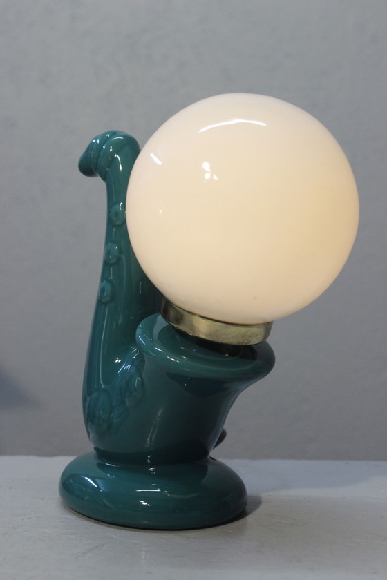 Image 1 of Vintage Saxophone Lamp Ceramic & Opaline Design 1980S