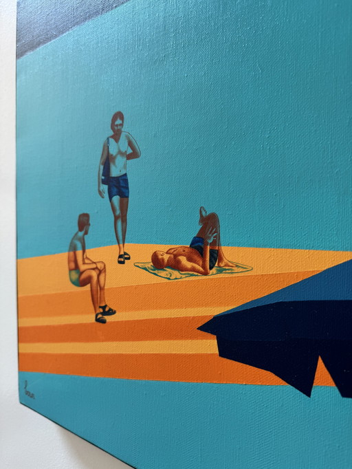 Painting "Plage Publique" Olivier Bour 2000s