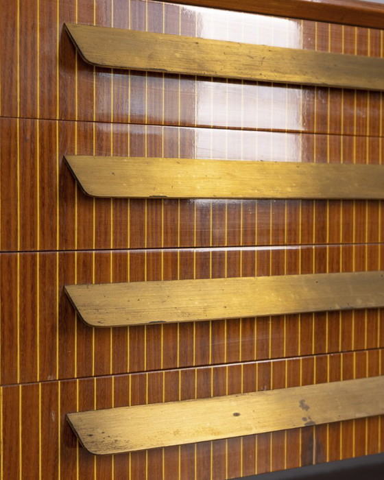 Image 1 of Credenza sideboard vintage anni 50 in legno e ottone dorato design Italiano