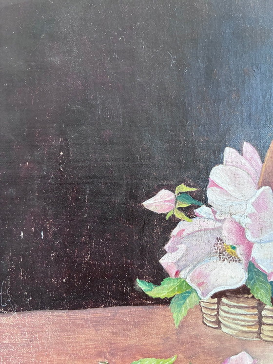Image 1 of Vintage original flower oil painting, floral still life art