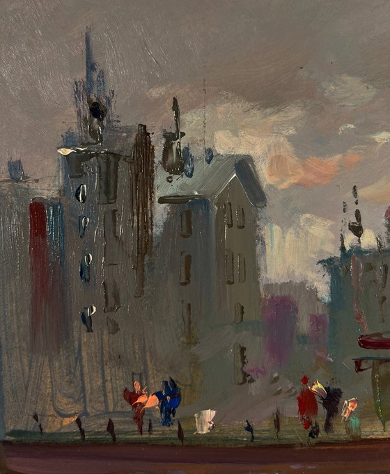 Original Oil Painting Urban Landscape Architecture River Bridge Busy City Streets – Paintings & Drawings, Mdf (photo 5 of 10)
