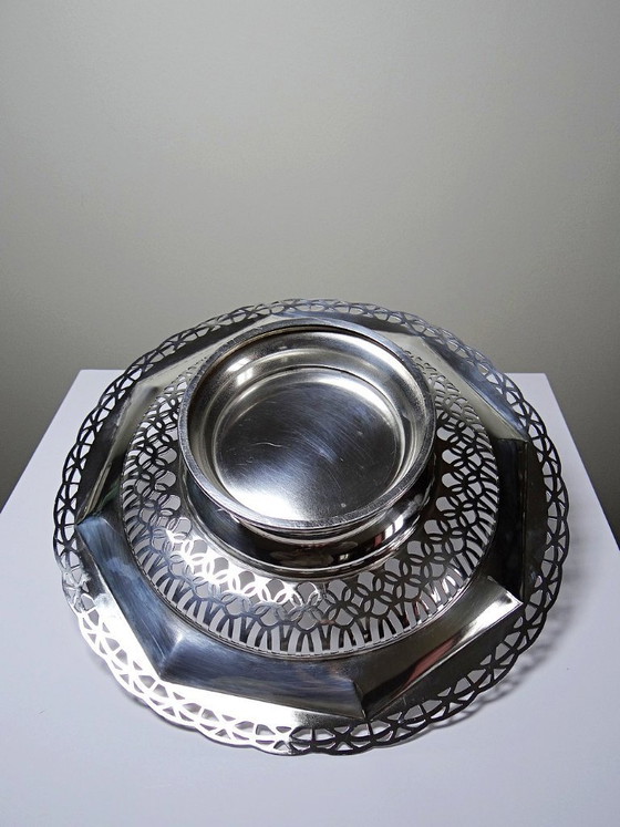 Image 1 of Large openwork bowl on a silver-plated metal stand, made by Dechamps Frères silversmiths
