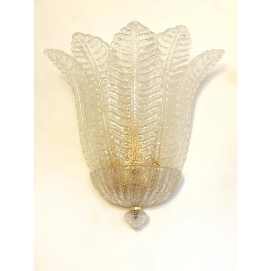 Image 1 of Moderne venezianische Wandleuchten aus transparentem Graniglia-Muranoglas in Blattform – 2er-Set