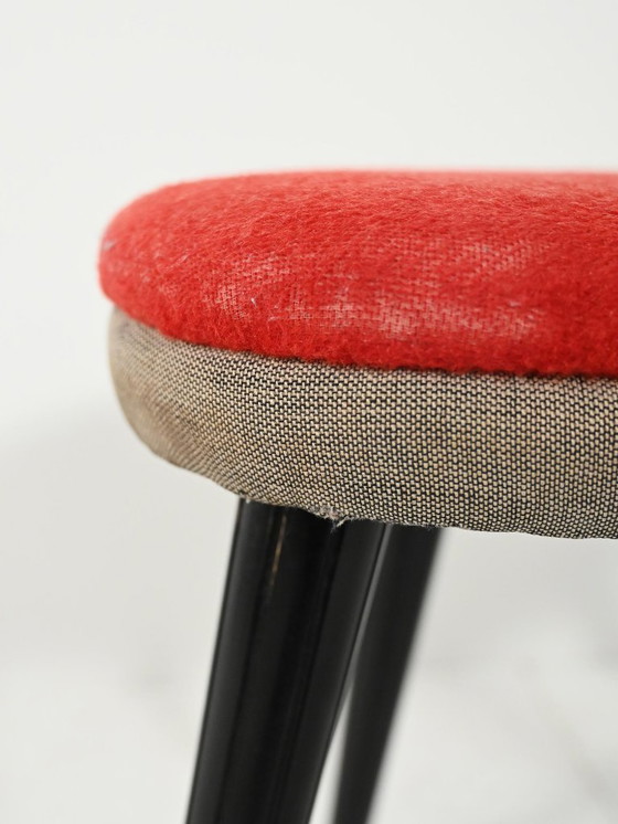 Image 1 of Sgabello scandinavo con velluto rosso e ottone