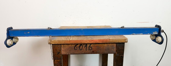 Image 1 of Blauwe industriële hanglamp, jaren 70