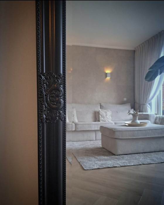 Image 1 of Large black hotel chic mirror with facet